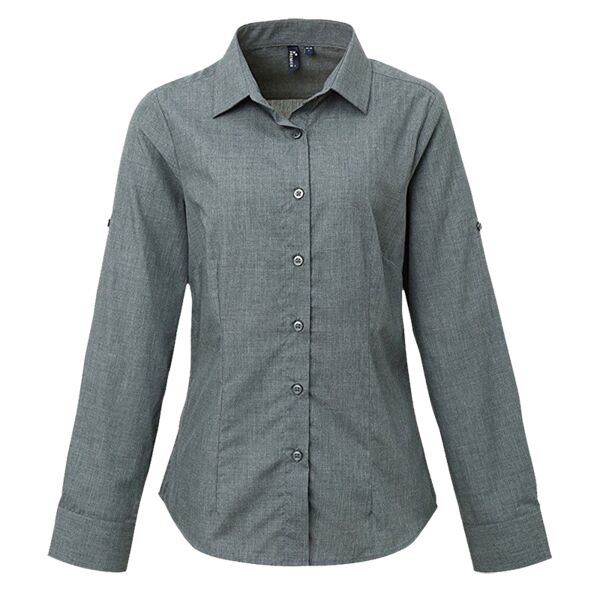 Women's poplin cross-dye roll sleeve shirt Vignette