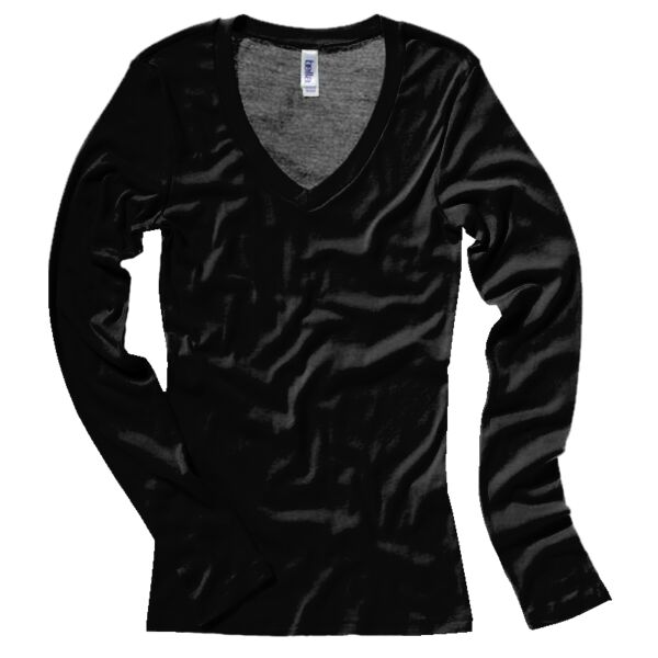 Sheer rib long sleeve v-neck T-shirt Vignette