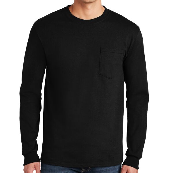 Ultra Cotton™ 100% Cotton Long Sleeve T Shirt with Pocket Vignette